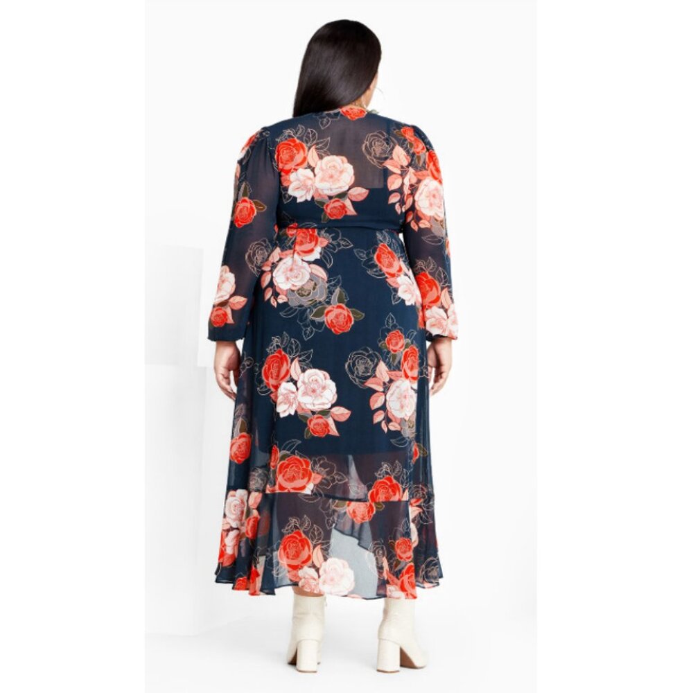 NWT City Chic Navy Floral Chiffon Wrap Maxi Dress 22 - Picture 8 of 16